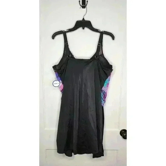 Size 22 NWT Swimsuits for All Floral Tropical Black Front Crossed Swim Dress - Picture 2 of 7